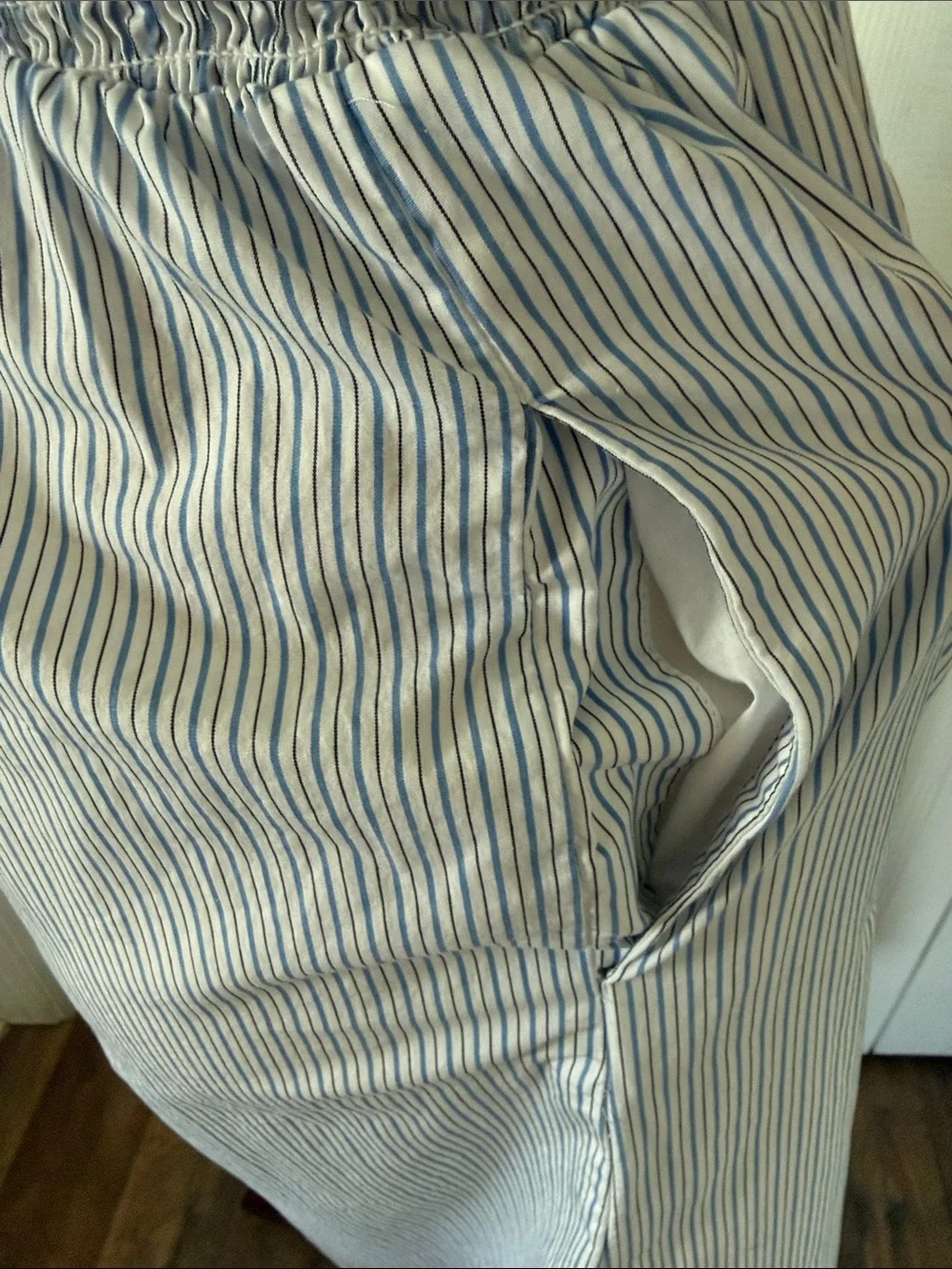 J. Crew Cotton Light Blue and White Striped Smocked Midi Dress Sz XS